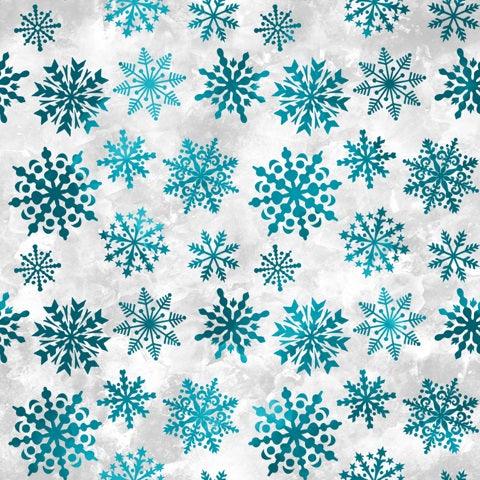 Aqua Snowflakes on Gray 1 mil PUL - Made in the USA Fabric - Nature's Fabrics