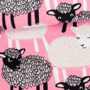 Baa on Light Pink Organic Cotton/Spandex Jersey Fabric - Nature's Fabrics