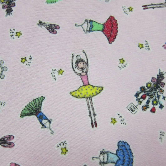 Ballerinas on Pink Cotton Interlock Fabric - Nature's Fabrics