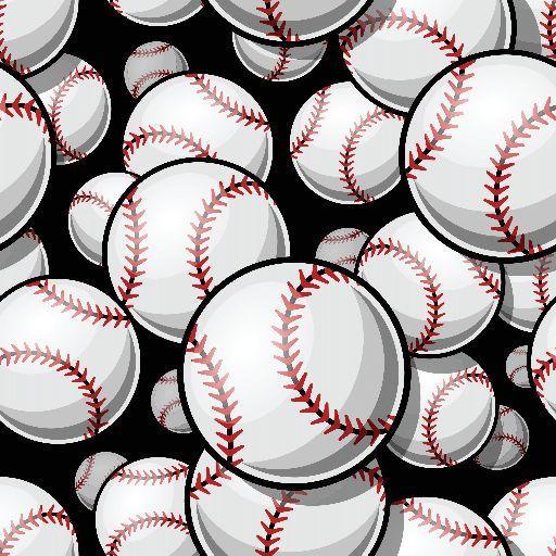 Baseballs on Black 1 mil PUL Fabric - Made in the USA - Nature's Fabrics