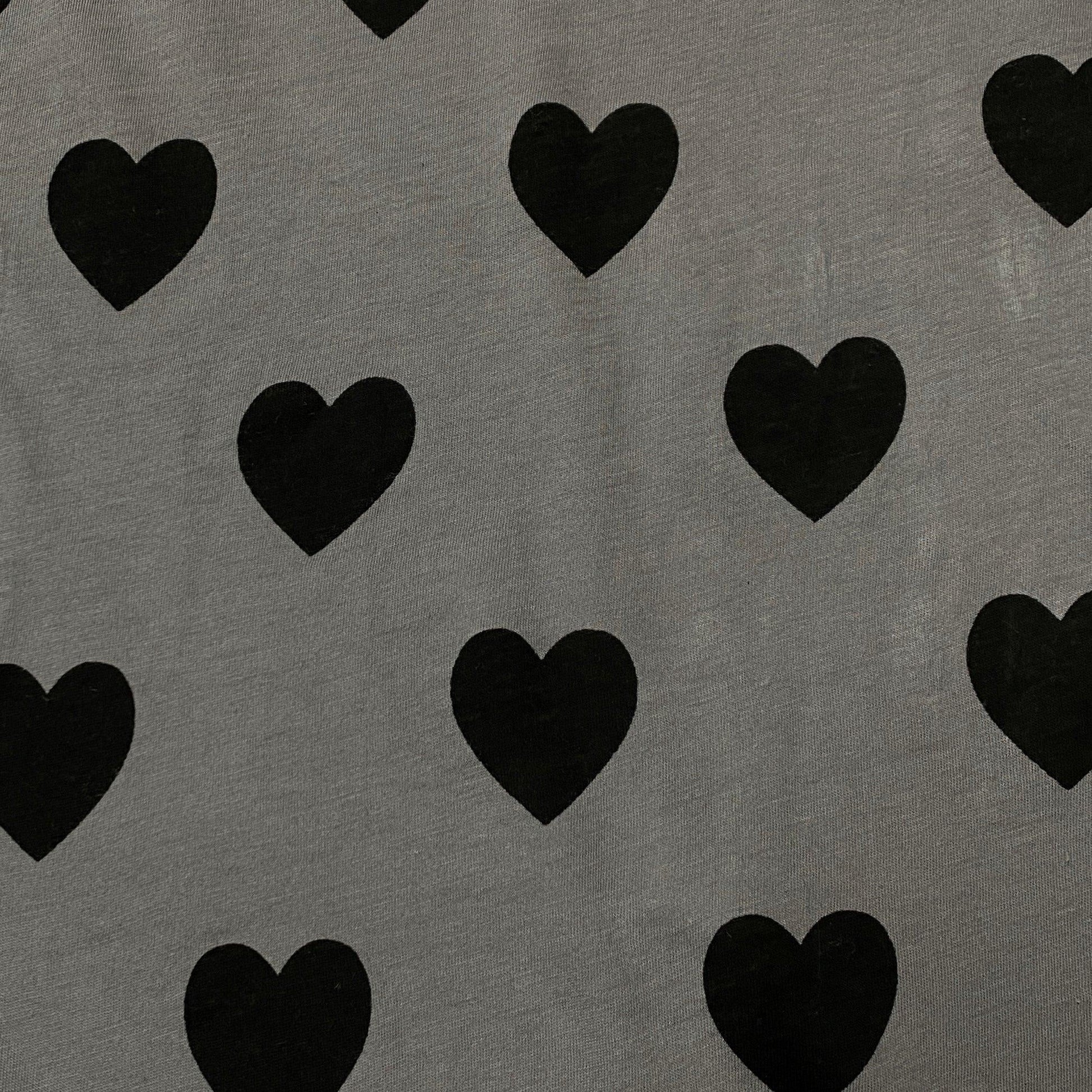 Black 1 1/4" Hearts on Gray Cotton Jersey Fabric - Nature's Fabrics