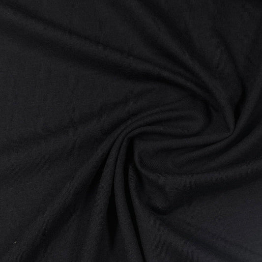 Black 100% Merino Wool Jersey Fabric - 200 GSM - Washable - Nature's Fabrics