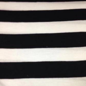 Black and White 1 1/4" Stripes on Cotton/Poly Jersey Fabric - Nature's Fabrics