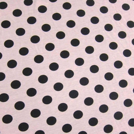Black Dots On Salmon Cotton/Poly Jersey Fabric - Nature's Fabrics