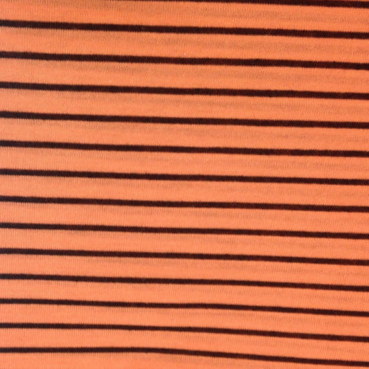 Black Micro Stripes on Orange Cotton/Poly Jersey Fabric - Nature's Fabrics