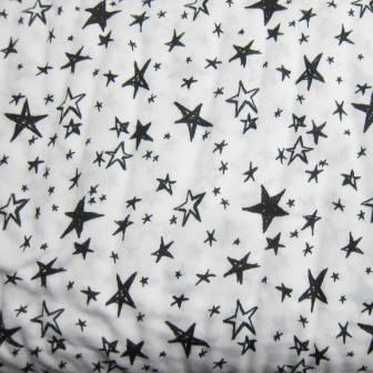 Black Stars on White Cotton/Poly Jersey