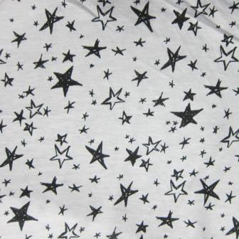 Black Stars on White Cotton/Poly Jersey