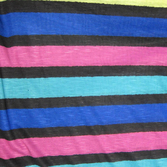 Black, Teal and Royal Stripes on Cotton/Poly Jersey Fabric - Nature's Fabrics