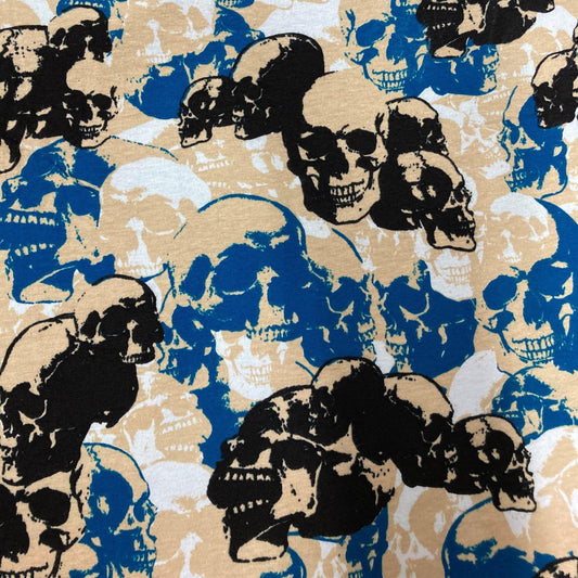 Blue and Black Skull Camouflage on Cotton/Spandex Jersey Fabric - Nature's Fabrics