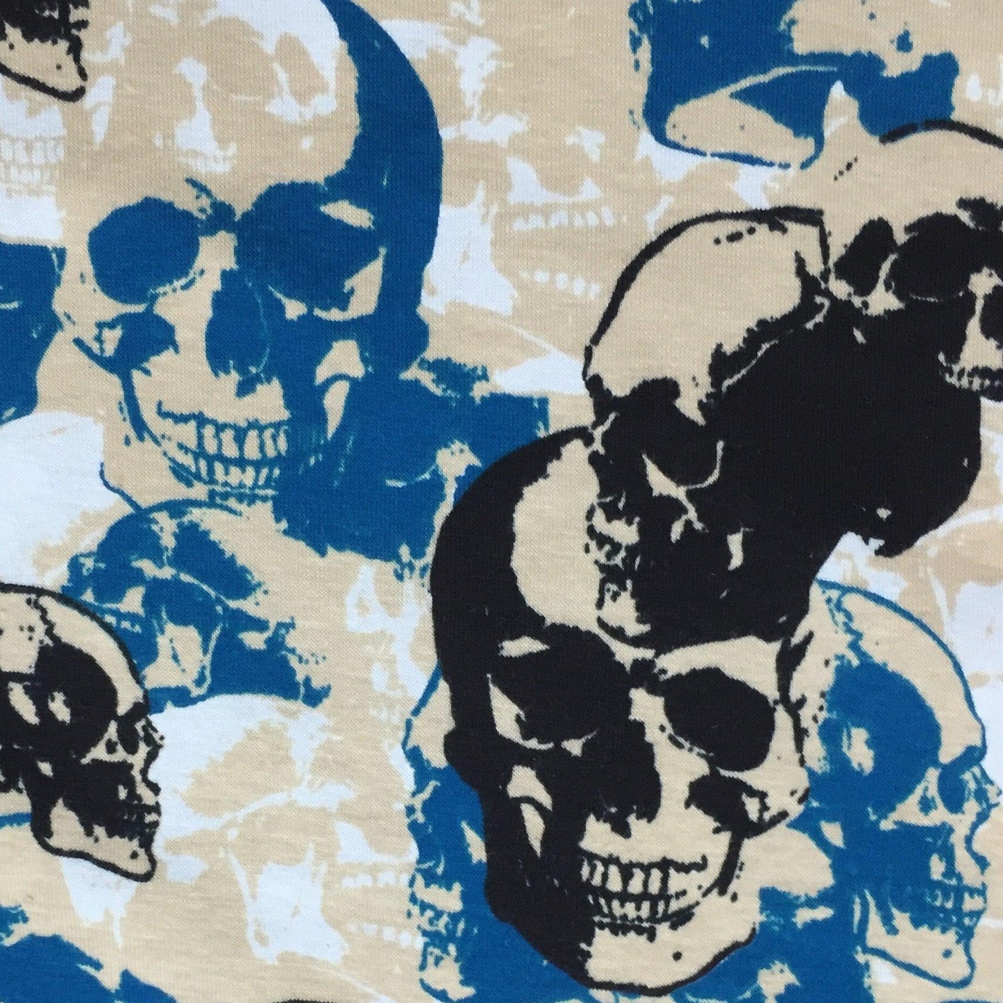 Blue and Black Skull Camouflage on Cotton/Spandex Jersey
