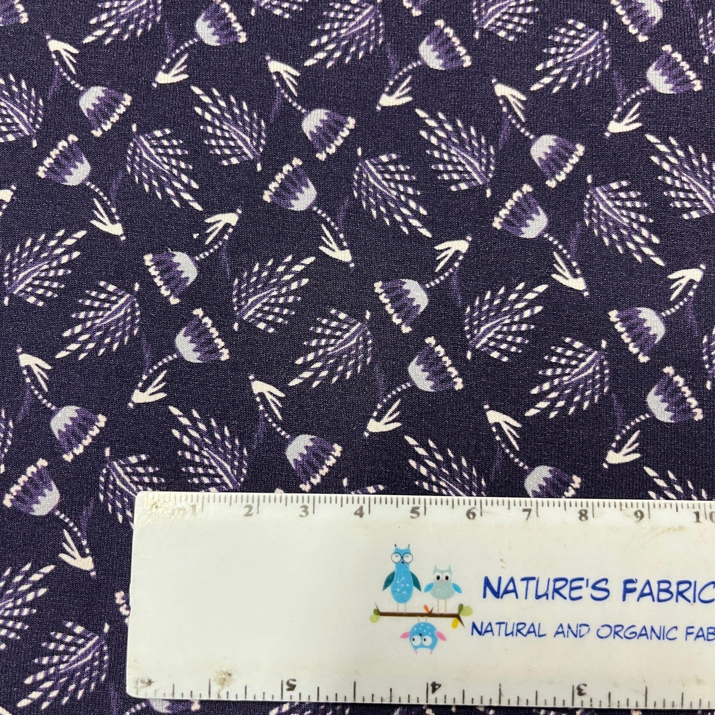 Blue Leaf Floral Fabric on Bamboo/Spandex Jersey - Nature's Fabrics