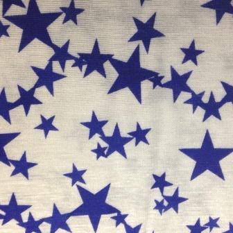 Blue Stars on White Cotton/Poly Jersey Fabric - Nature's Fabrics