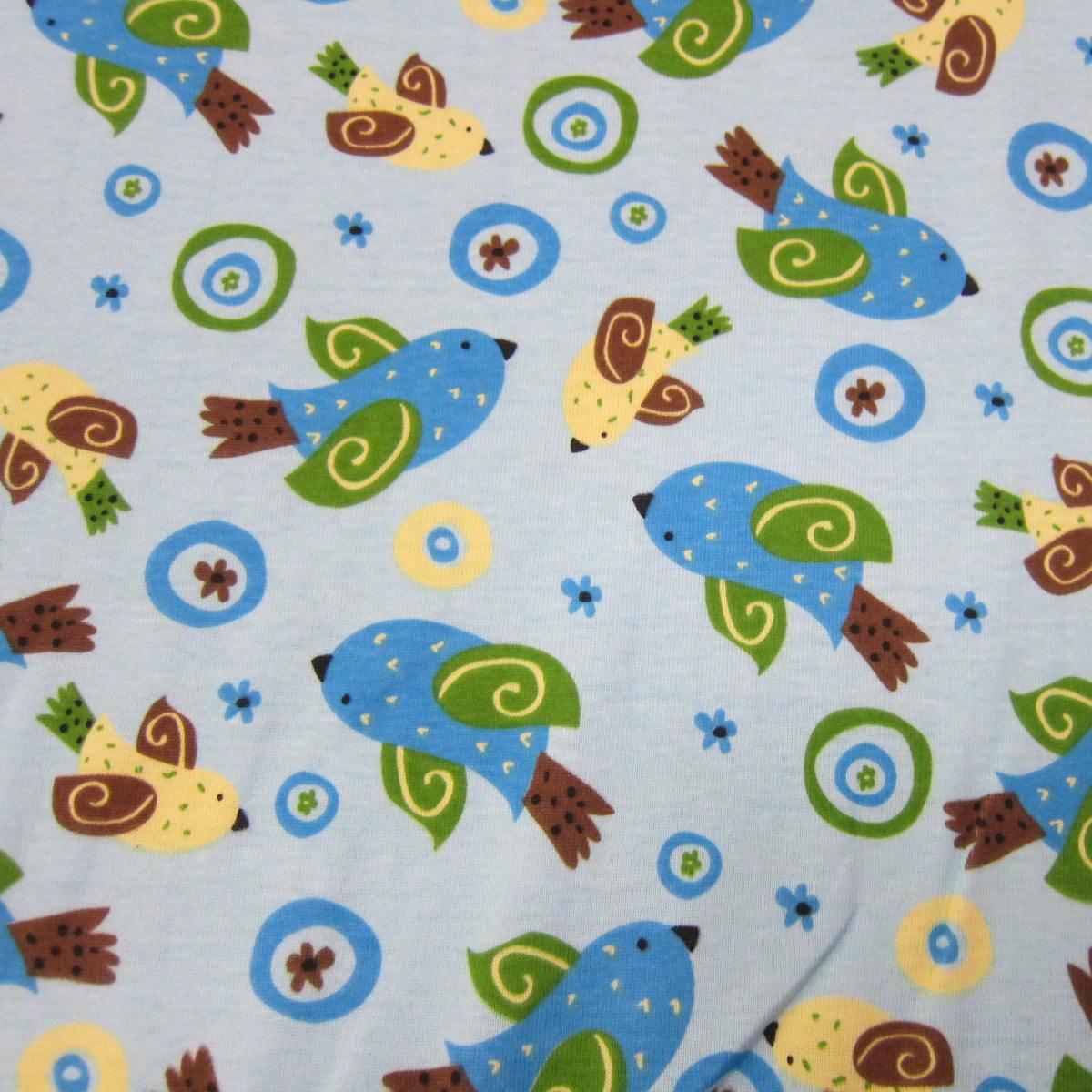 Bluebirds on Blue Cotton Rib Fabric - Nature's Fabrics
