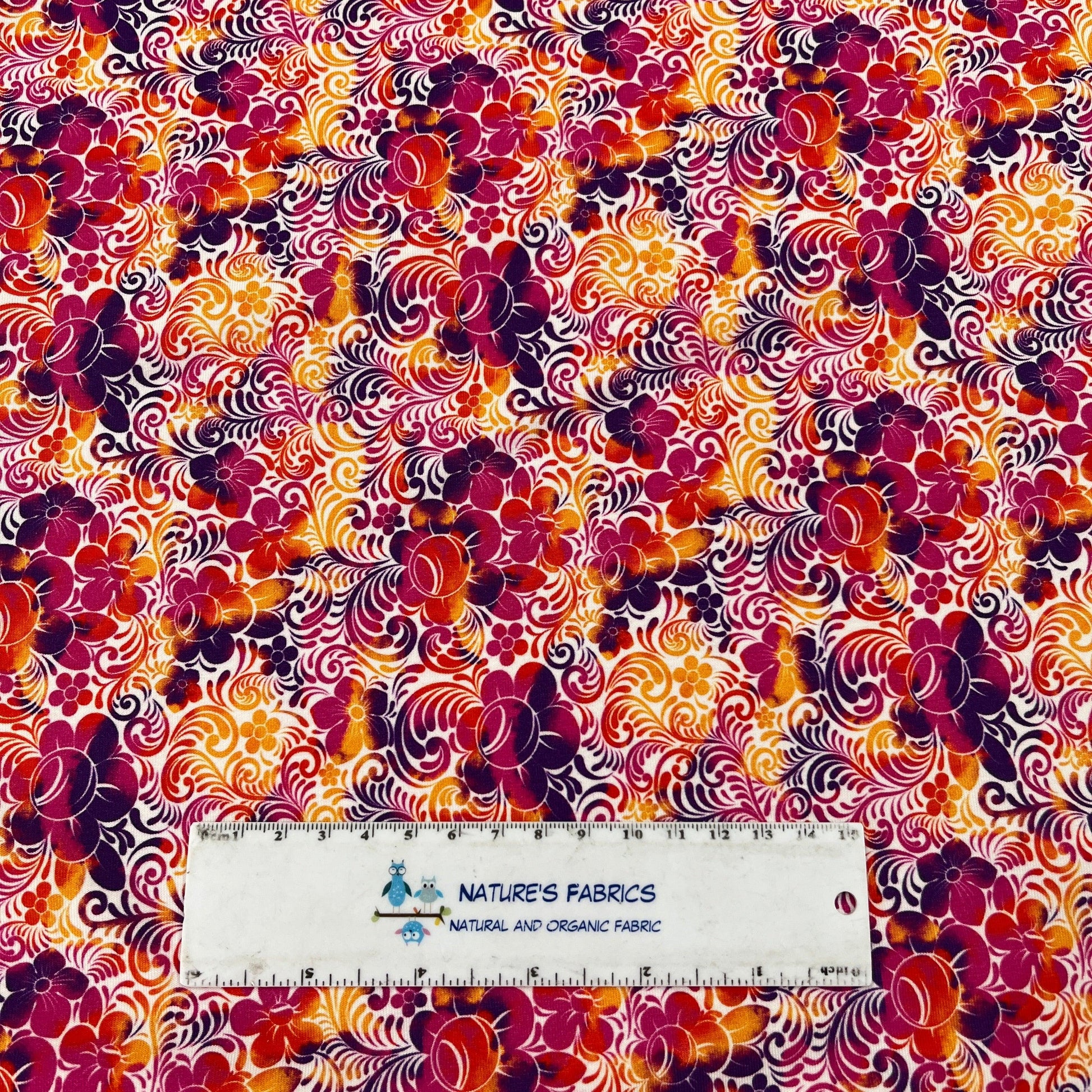 Bright Floral on White Bamboo/Spandex Jersey Fabric - Nature's Fabrics