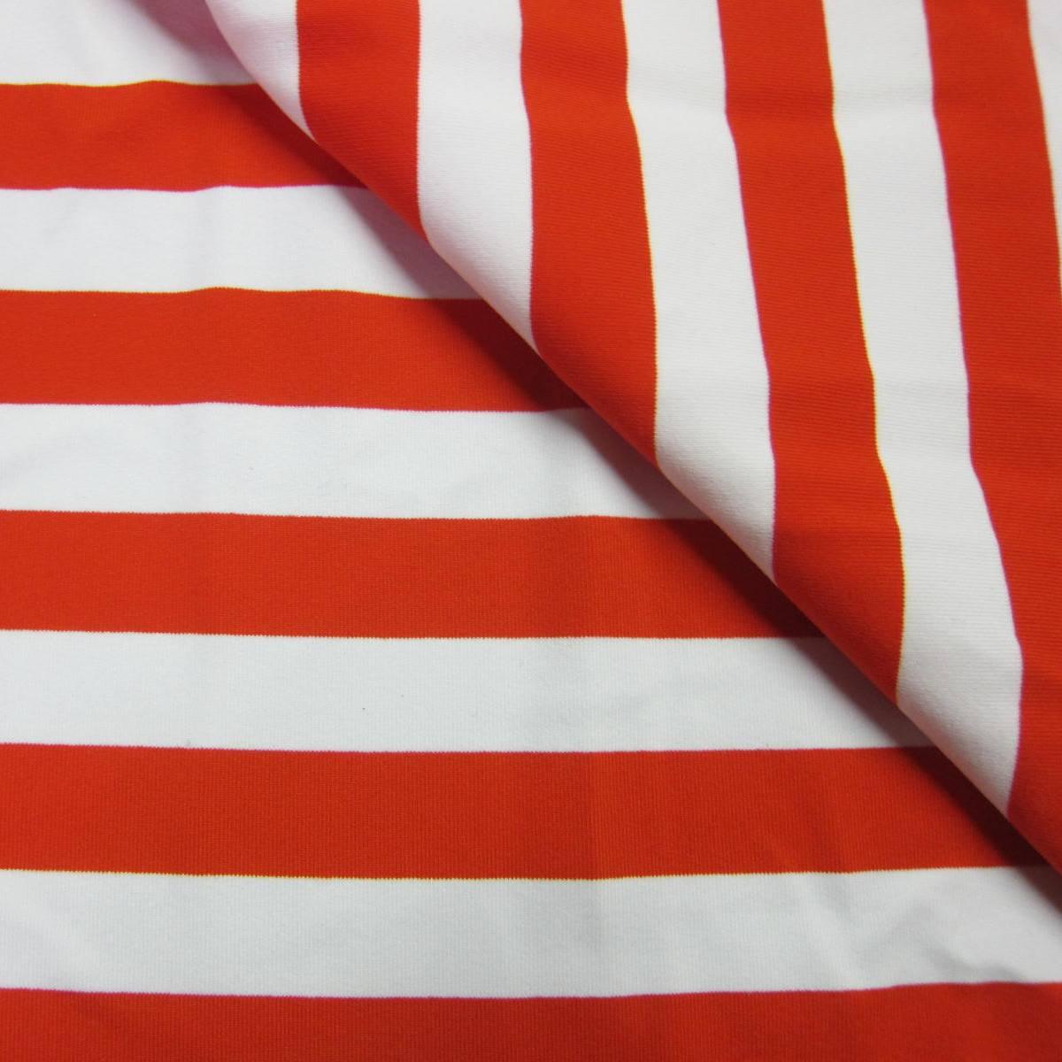 Bright Orange and White 3/4" Stripe on Cotton/Spandex Jersey
