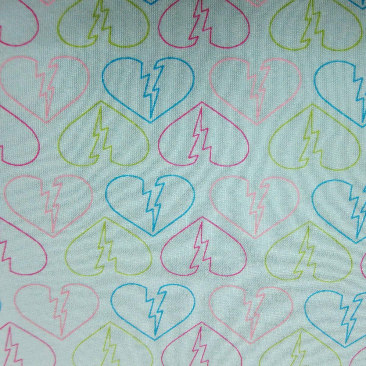 Broken Hearts on Blue Cotton Jersey Fabric - Nature's Fabrics