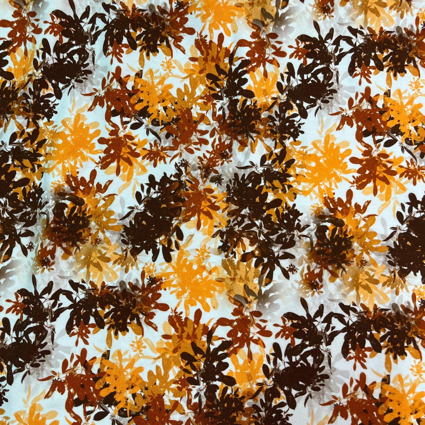 Brown and Orange Leaves on Bamboo/Spandex Jersey Fabric - Nature's Fabrics