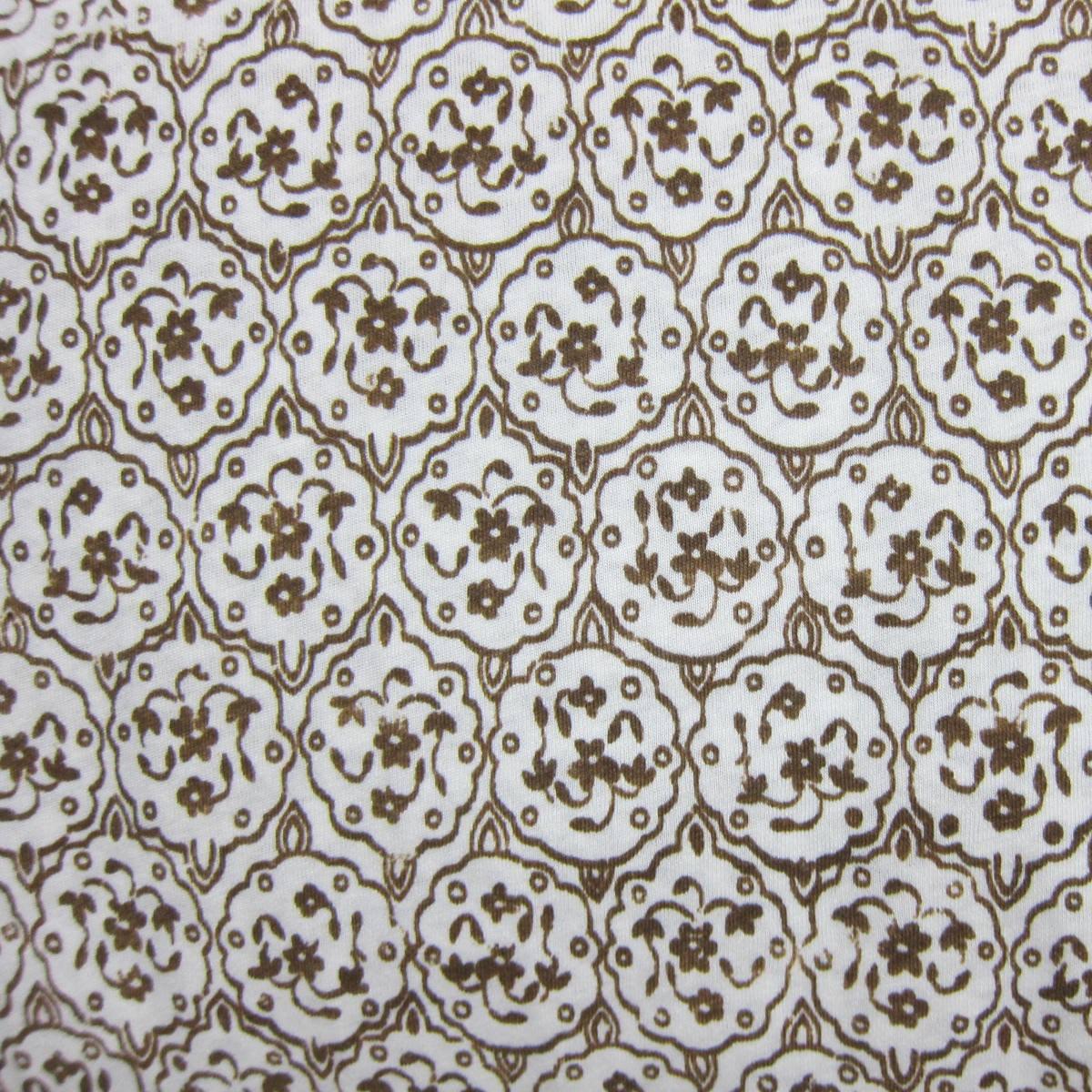 Brown Antique Flowers on Natural Cotton Jersey