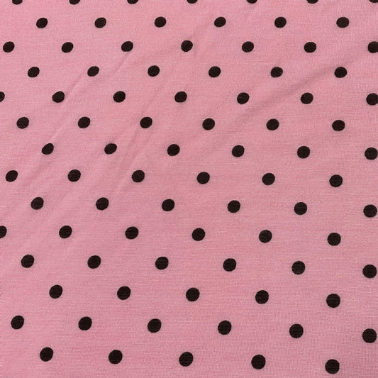 Brown Dots on Pink Cotton/Poly Jersey Fabric - Nature's Fabrics