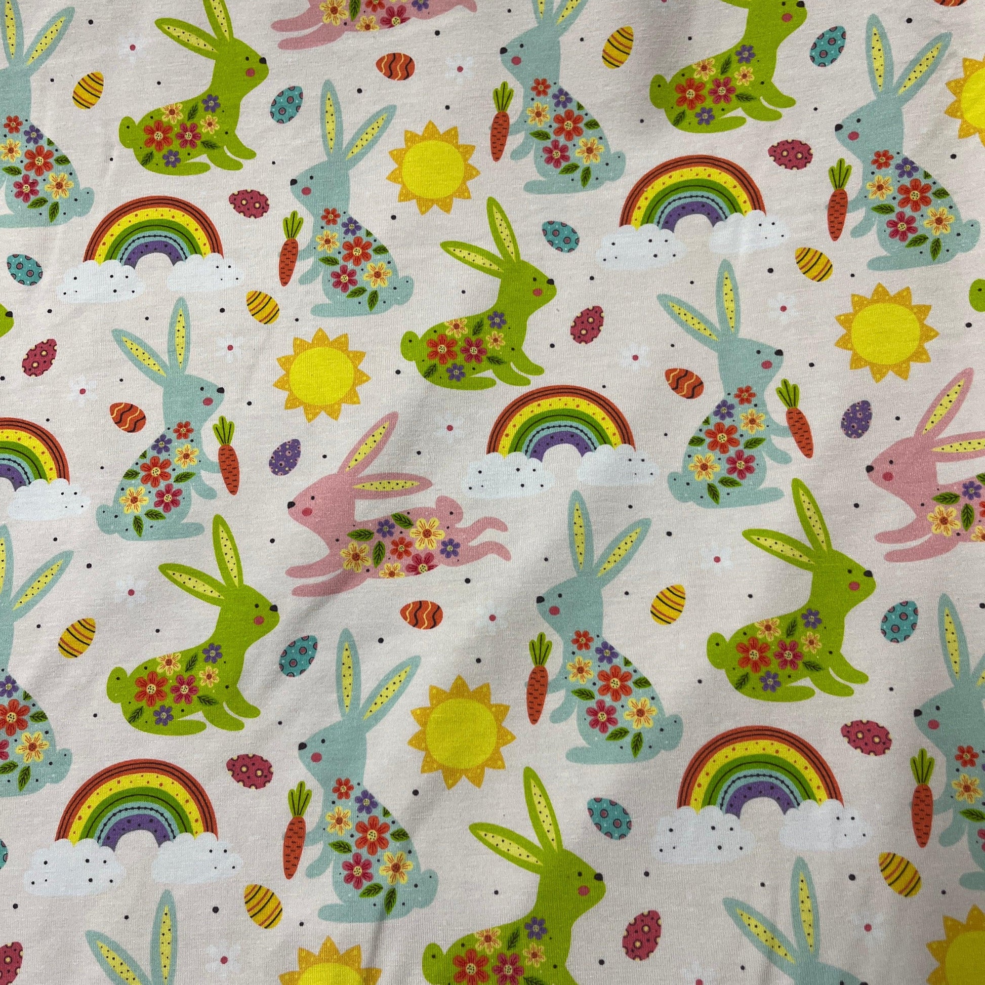 Bunnies and Rainbows on Bamboo/Spandex Jersey Fabric - Nature's Fabrics