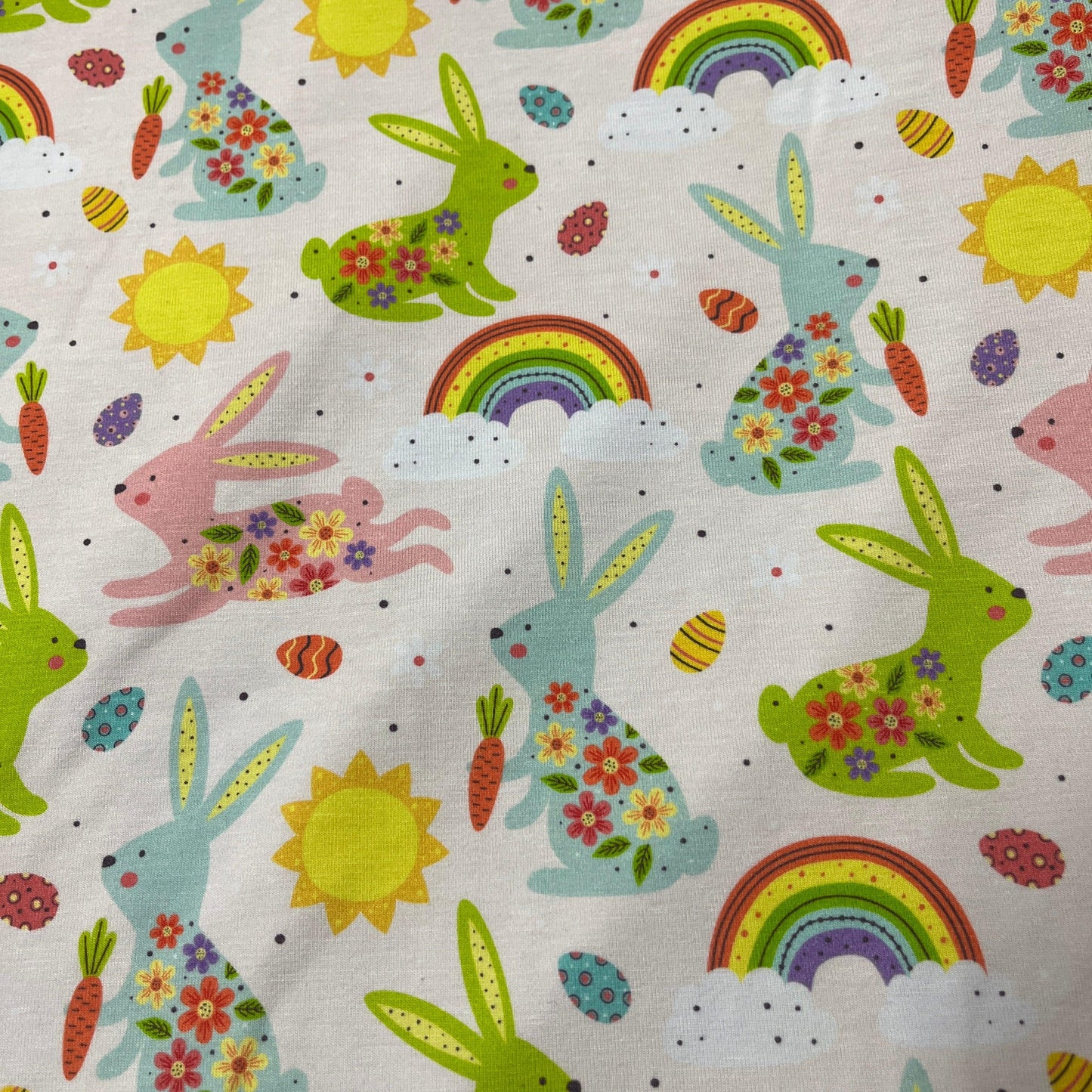Bunnies and Rainbows on Bamboo/Spandex Jersey Fabric - Nature's Fabrics