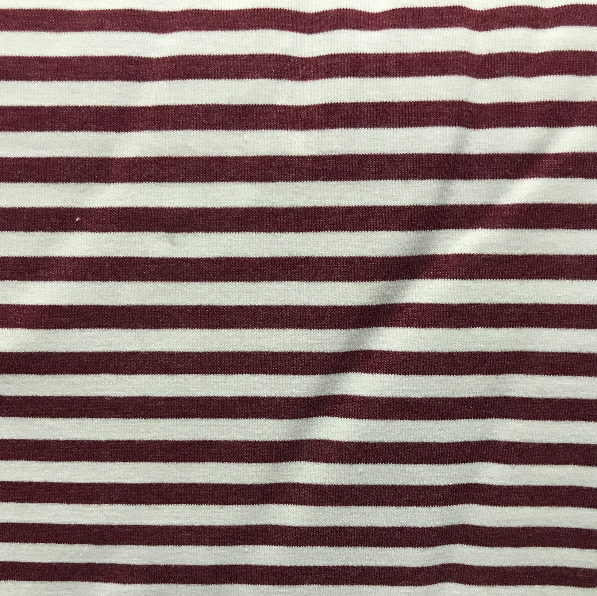 Burgundy and White 1/4" Stripe on Cotton/Spandex Jersey Fabric - Nature's Fabrics