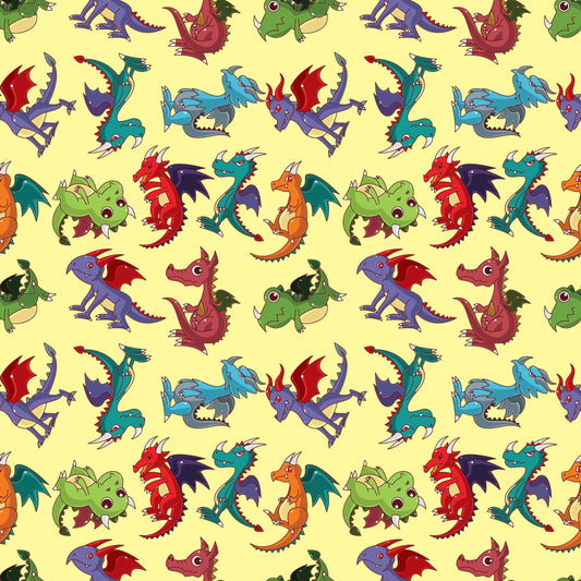 Cartoon Dragon Toss 1 mil PUL Fabric- Made in the USA - Nature's Fabrics