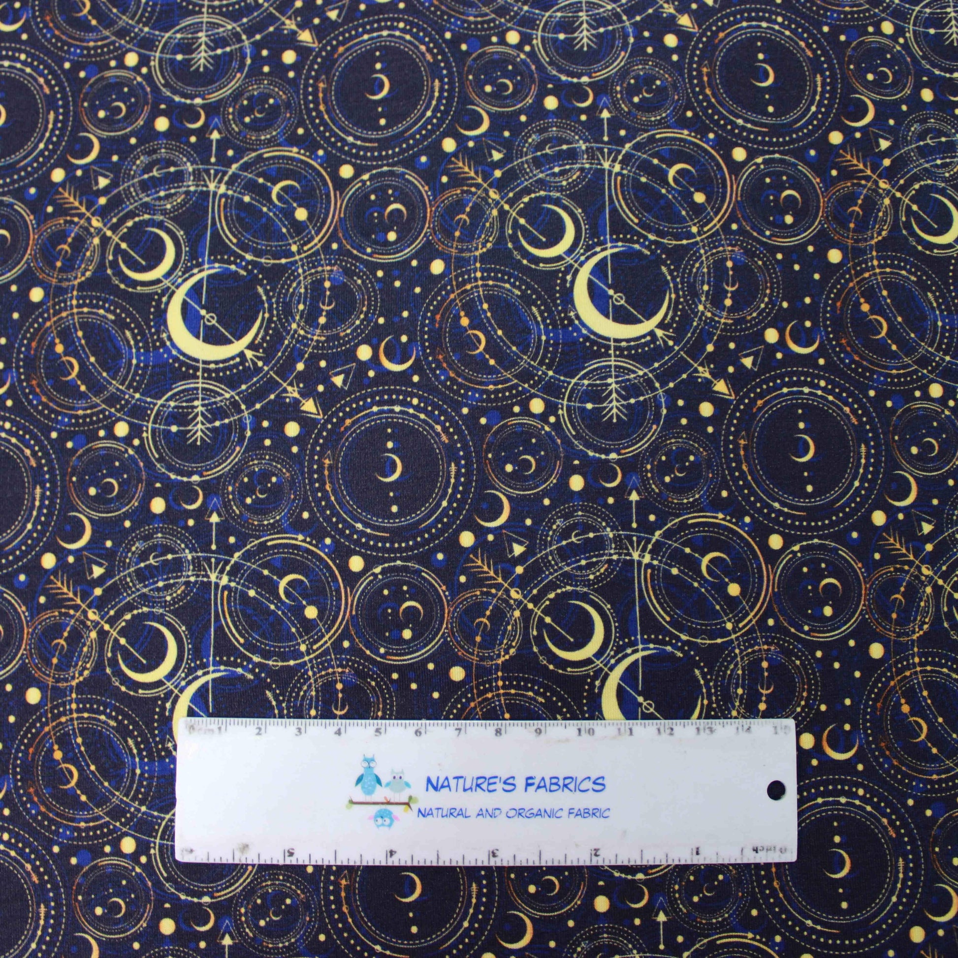 Celestial on Navy Bamboo/Spandex Jersey Fabric - Nature's Fabrics