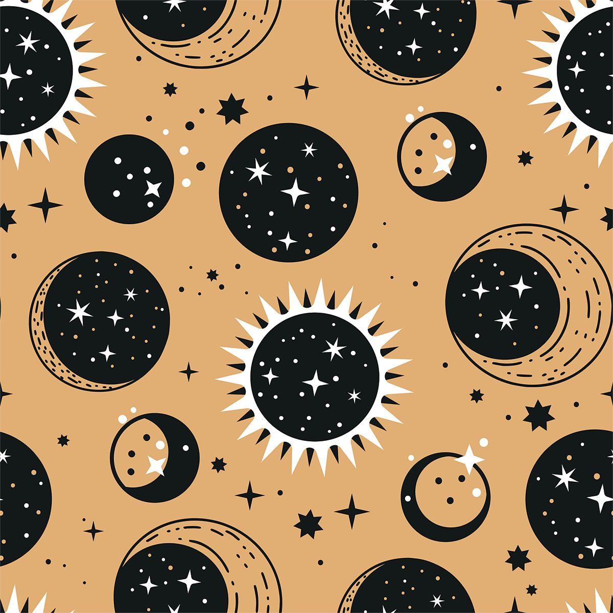 Celestial on Tan Bamboo Stretch French Terry Fabric - Nature's Fabrics