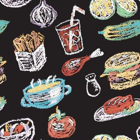 Chalk Art Food on Black 1 mil PUL Fabric - Made in the USA - Nature's Fabrics