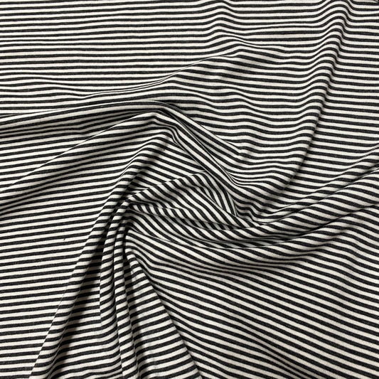 Charcoal and Ivory 2mm Stripes on Bamboo/Spandex Jersey Fabric - Nature's Fabrics