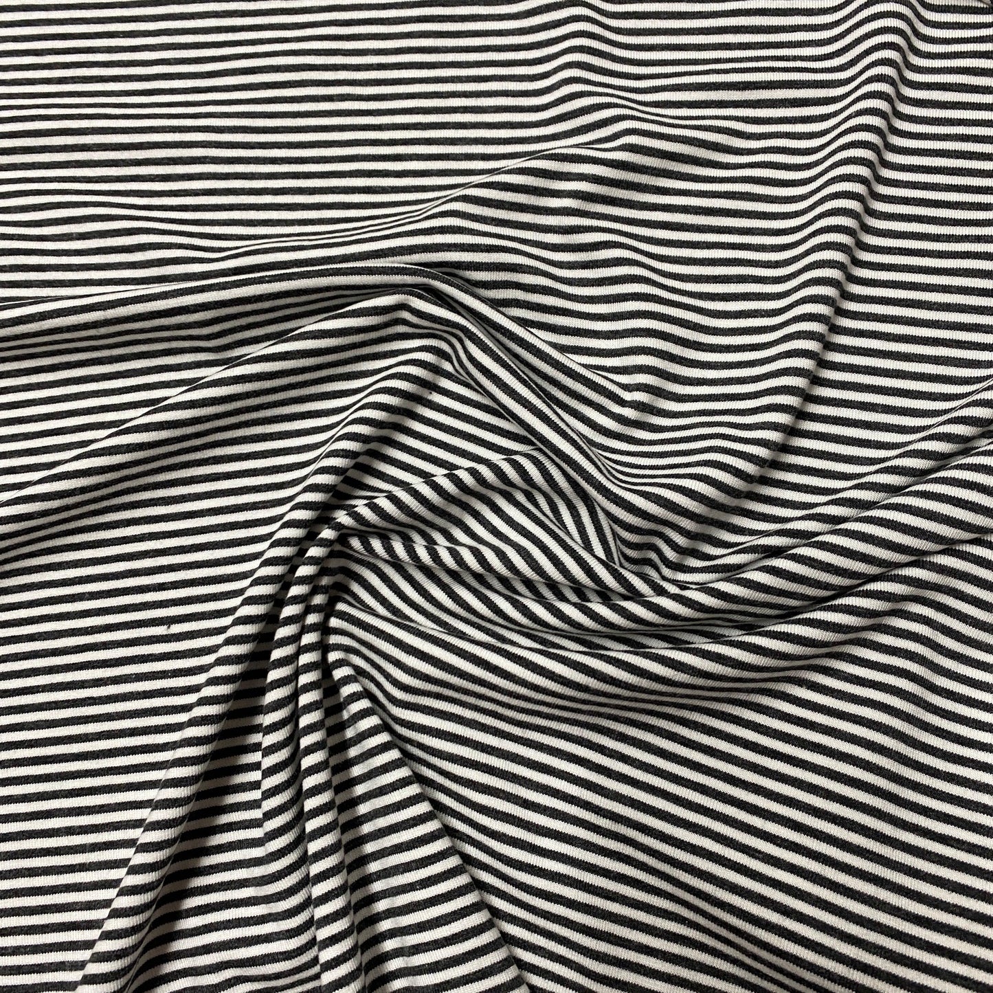 Charcoal and Ivory 2mm Stripes on Bamboo/Spandex Jersey Fabric - Nature's Fabrics