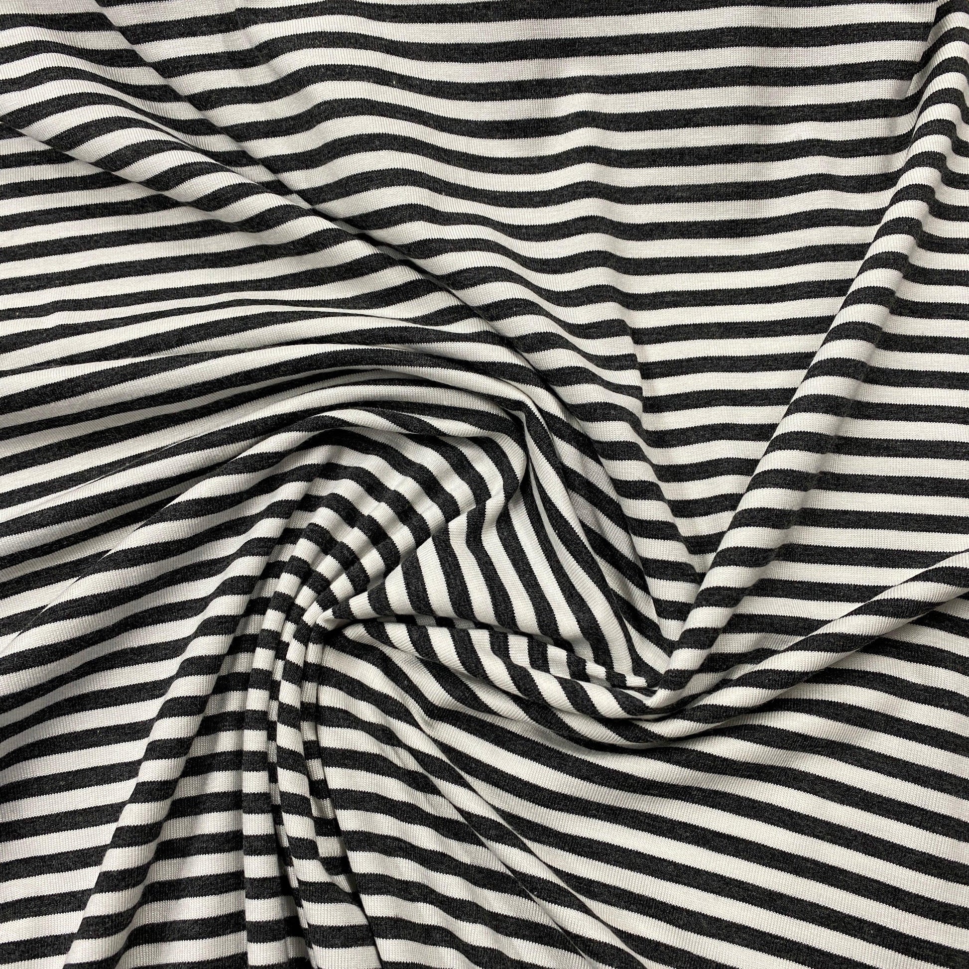 Charcoal Heather and Ivory 4mm Stripes on Bamboo/Spandex Jersey Fabric - Nature's Fabrics