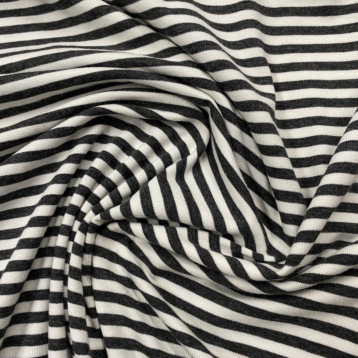 Charcoal Heather and Ivory 4mm Stripes on Bamboo/Spandex Jersey Fabric - Nature's Fabrics