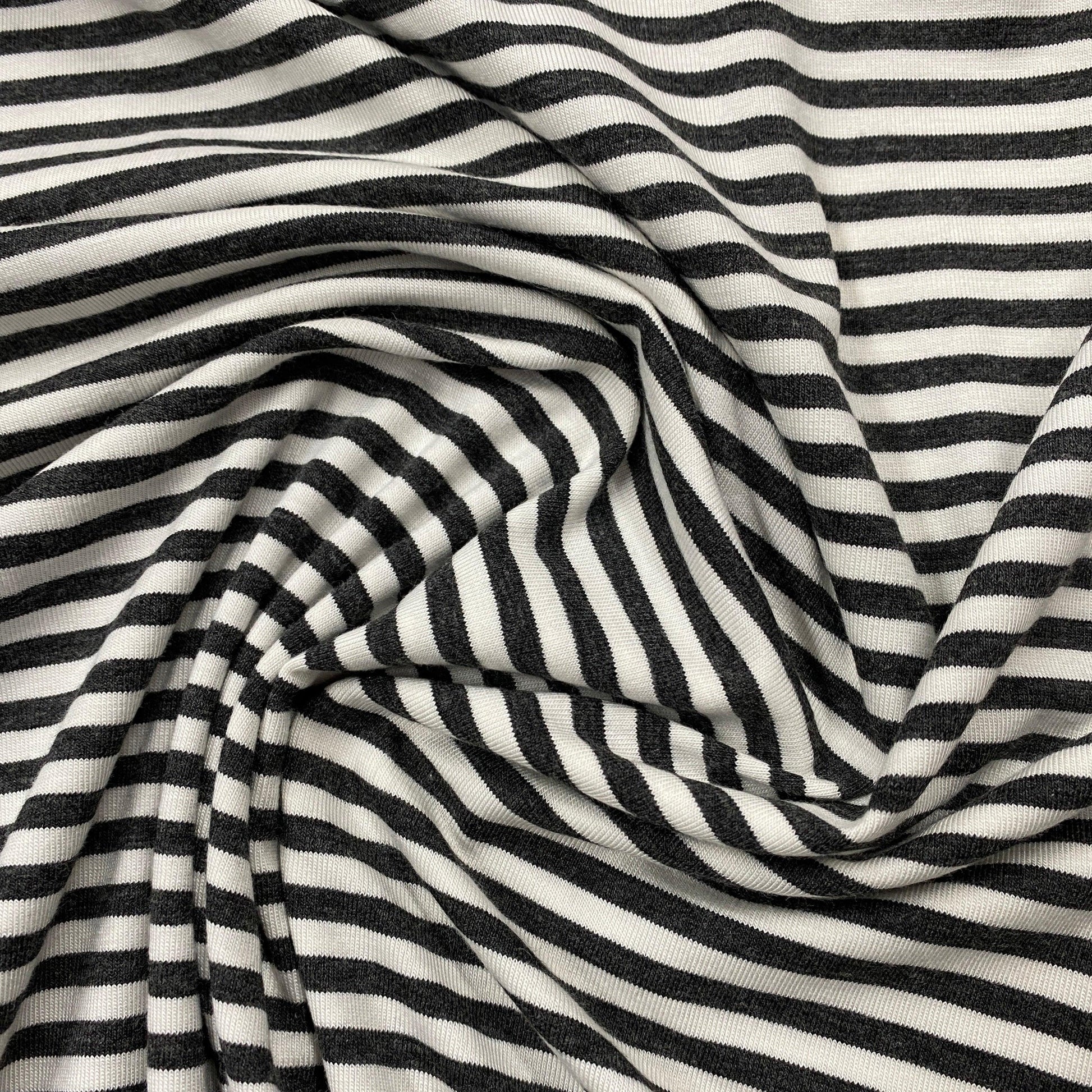 Charcoal Heather and Ivory 4mm Stripes on Bamboo/Spandex Jersey Fabric - Nature's Fabrics