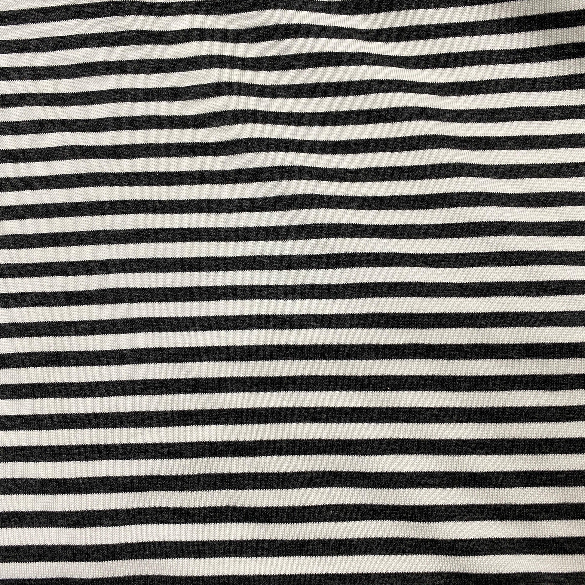 Charcoal Heather and Ivory 4mm Stripes on Bamboo/Spandex Jersey Fabric - Nature's Fabrics