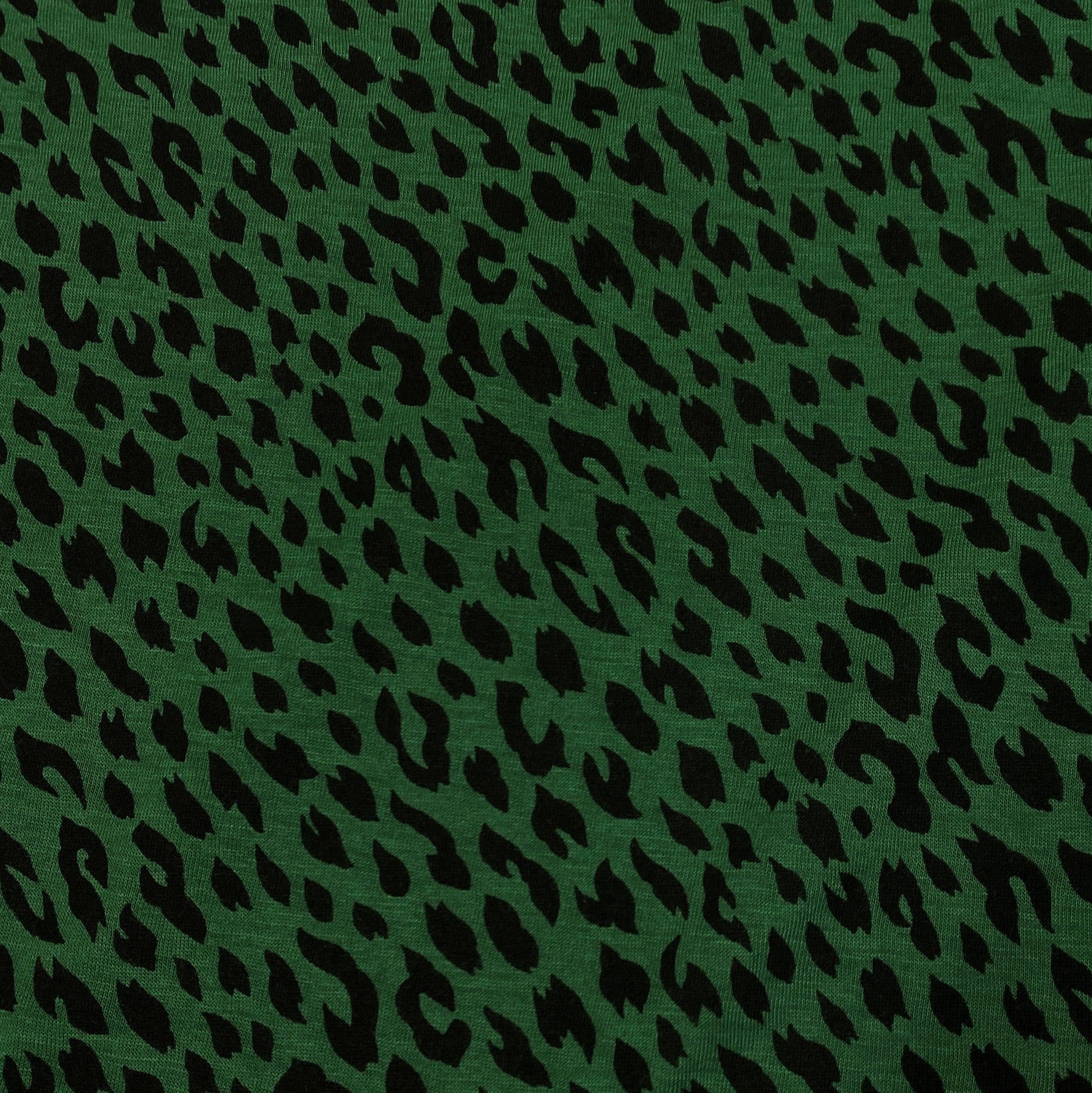 Cheetah on Green Cotton Jersey Fabric - Nature's Fabrics