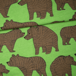 Chocolate Ursa on Forest Organic Cotton/Spandex Jersey Fabric - Nature's Fabrics