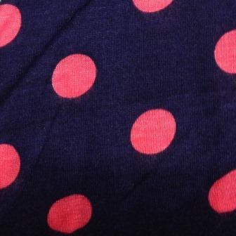 Coral Dots On Navy Cotton/Poly Jersey