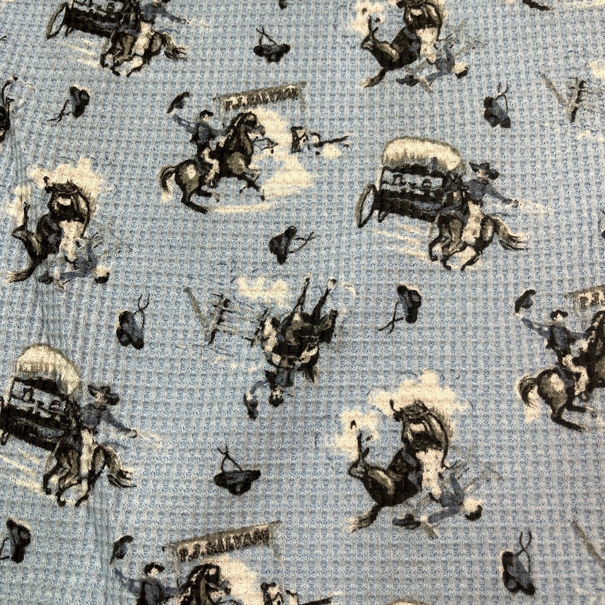 Cowboys on Blue Cotton Thermal Fabric - Nature's Fabrics