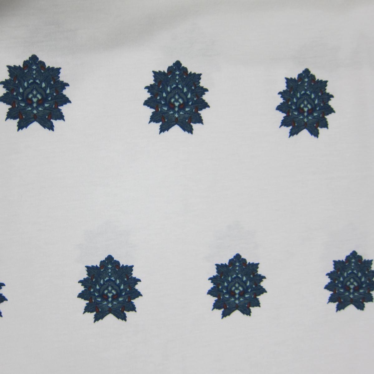Crest on White Cotton Jersey Fabric - Nature's Fabrics