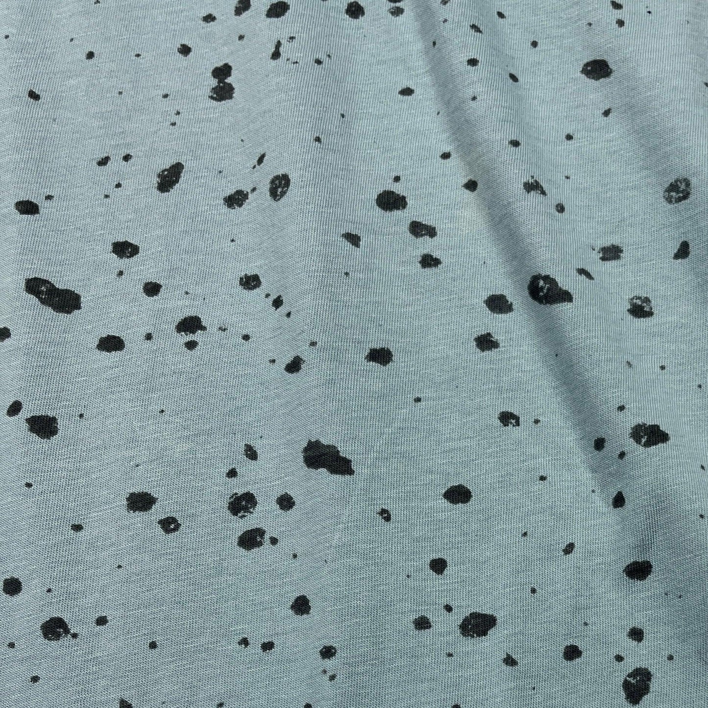 Dark Gray Splatter on Medium Blue on Organic Cotton Jersey Fabric - Nature's Fabrics
