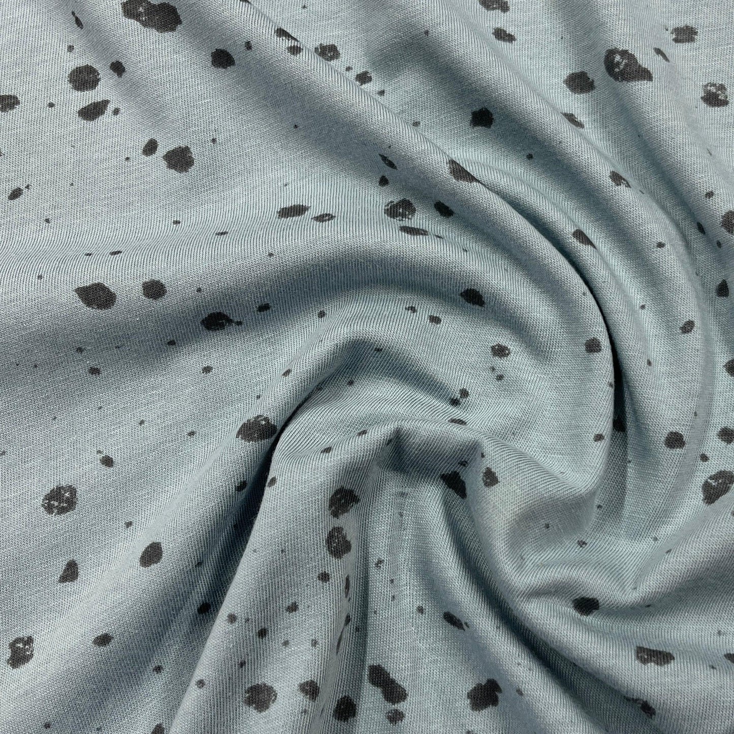 Dark Gray Splatter on Medium Blue on Organic Cotton Jersey Fabric - Nature's Fabrics