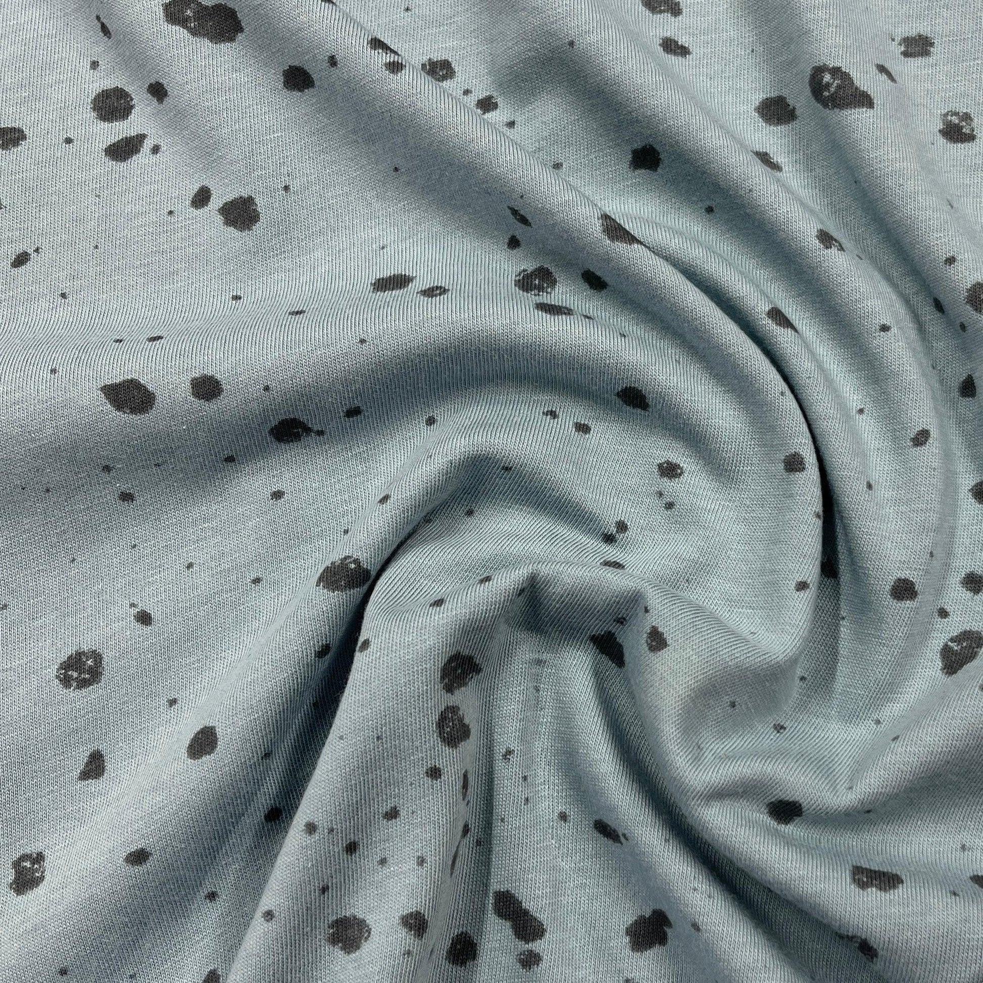 Dark Gray Splatter on Medium Blue on Organic Cotton Jersey Fabric - Nature's Fabrics