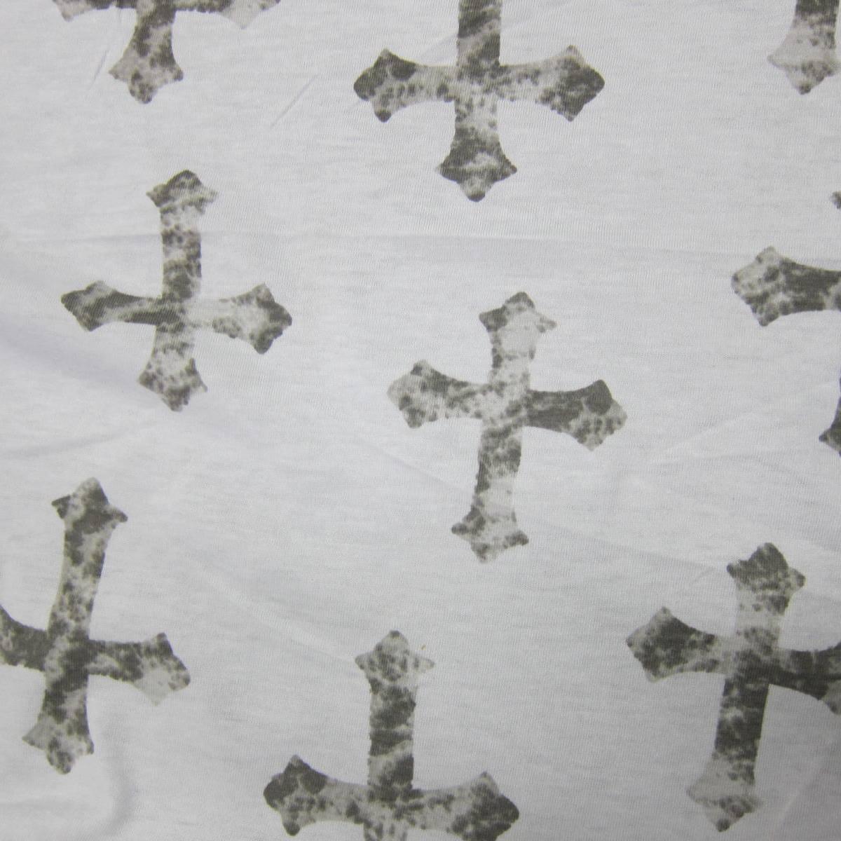 Distressed Gray Crosses on White Cotton Jersey