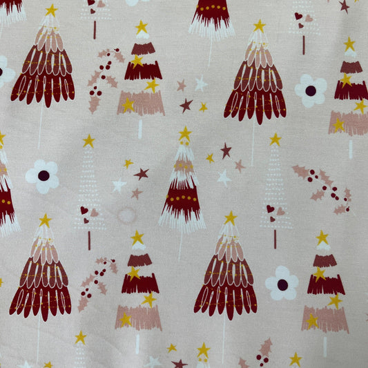 Doodle Trees on Pink Bamboo/Spandex Jersey Fabric - Nature's Fabrics