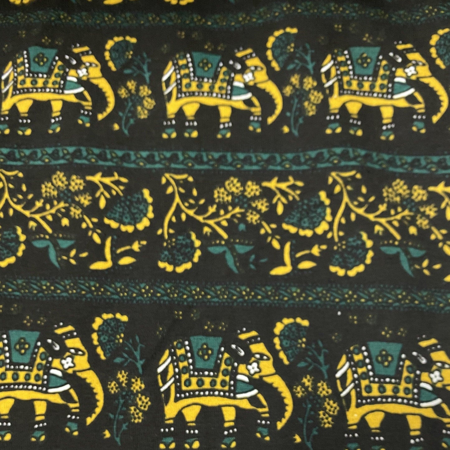 Elephant Parade on Black Cotton/Spandex Jersey Fabric - Nature's Fabrics