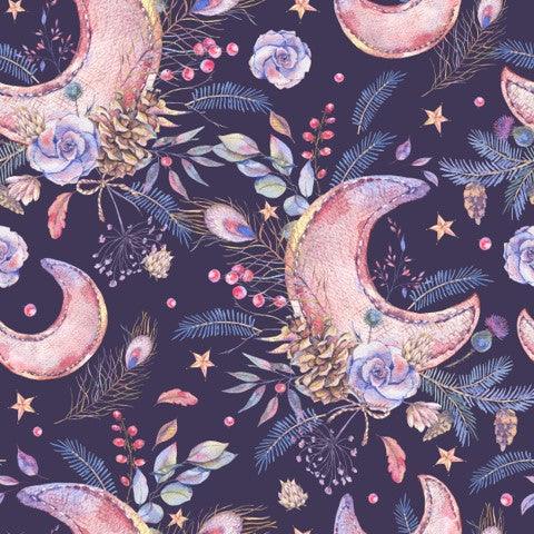 Floral Moons on Bamboo/Spandex Jersey Fabric - Nature's Fabrics