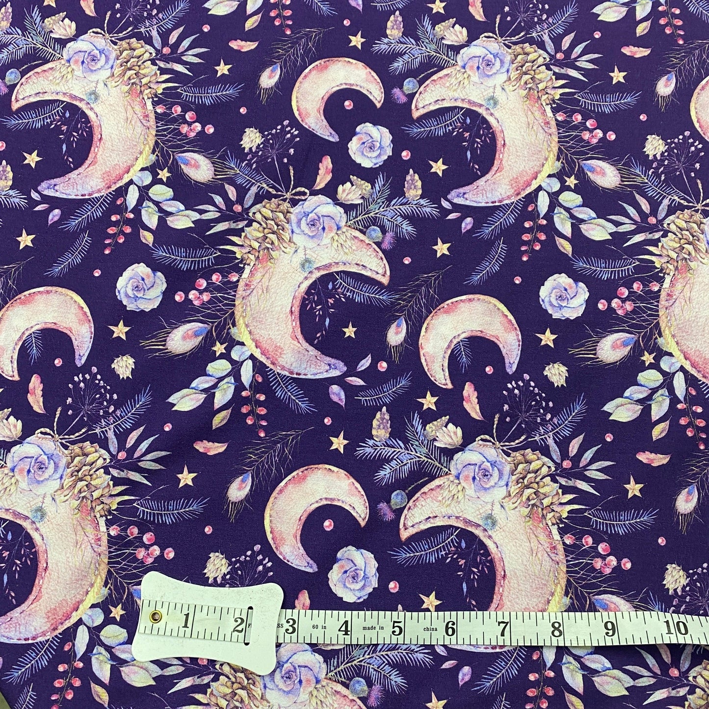 Floral Moons on Bamboo/Spandex Jersey Fabric - Nature's Fabrics