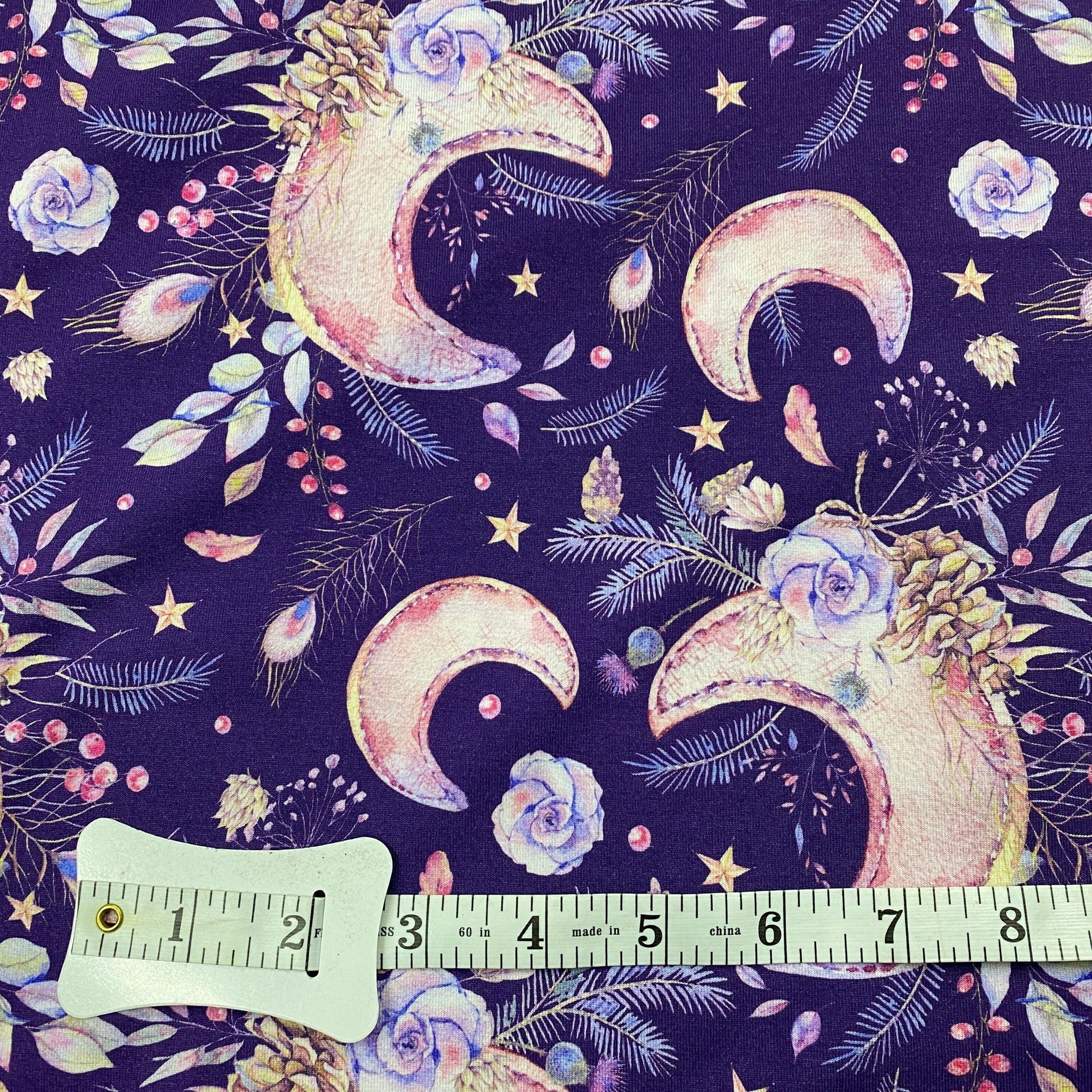 Floral Moons on Bamboo/Spandex Jersey Fabric - Nature's Fabrics